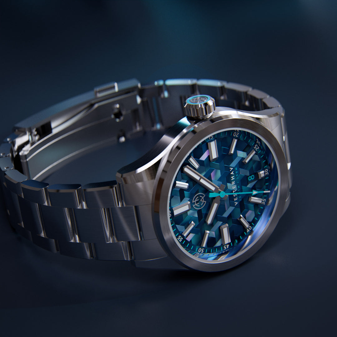 An angled view of the case and integrated bracelet.